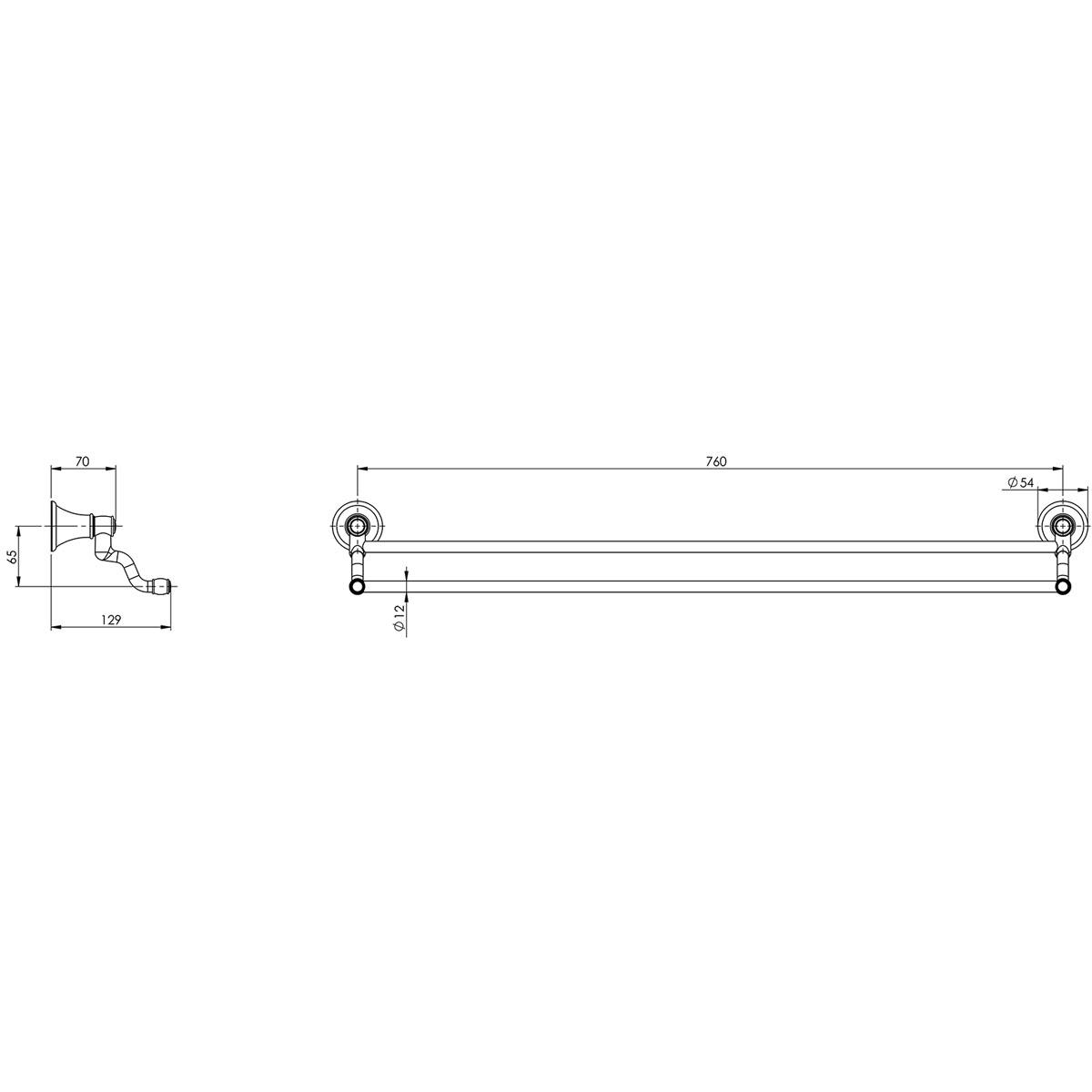 NOSTALGIA DOUBLE TOWEL RAIL 760MM BN