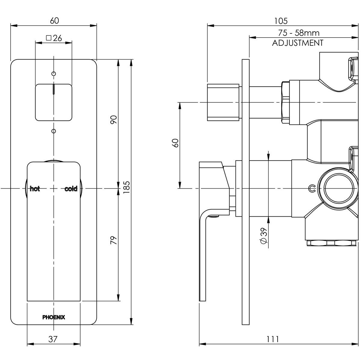 RADII SHOWER / BATH DIVERTER MIXER CP