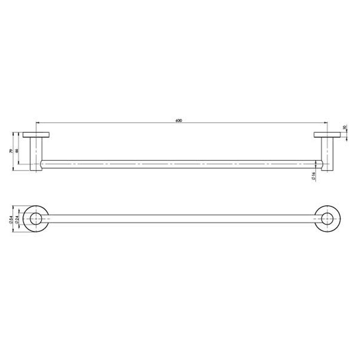 RADII SINGLE TOWEL RAIL 600MM RND BC