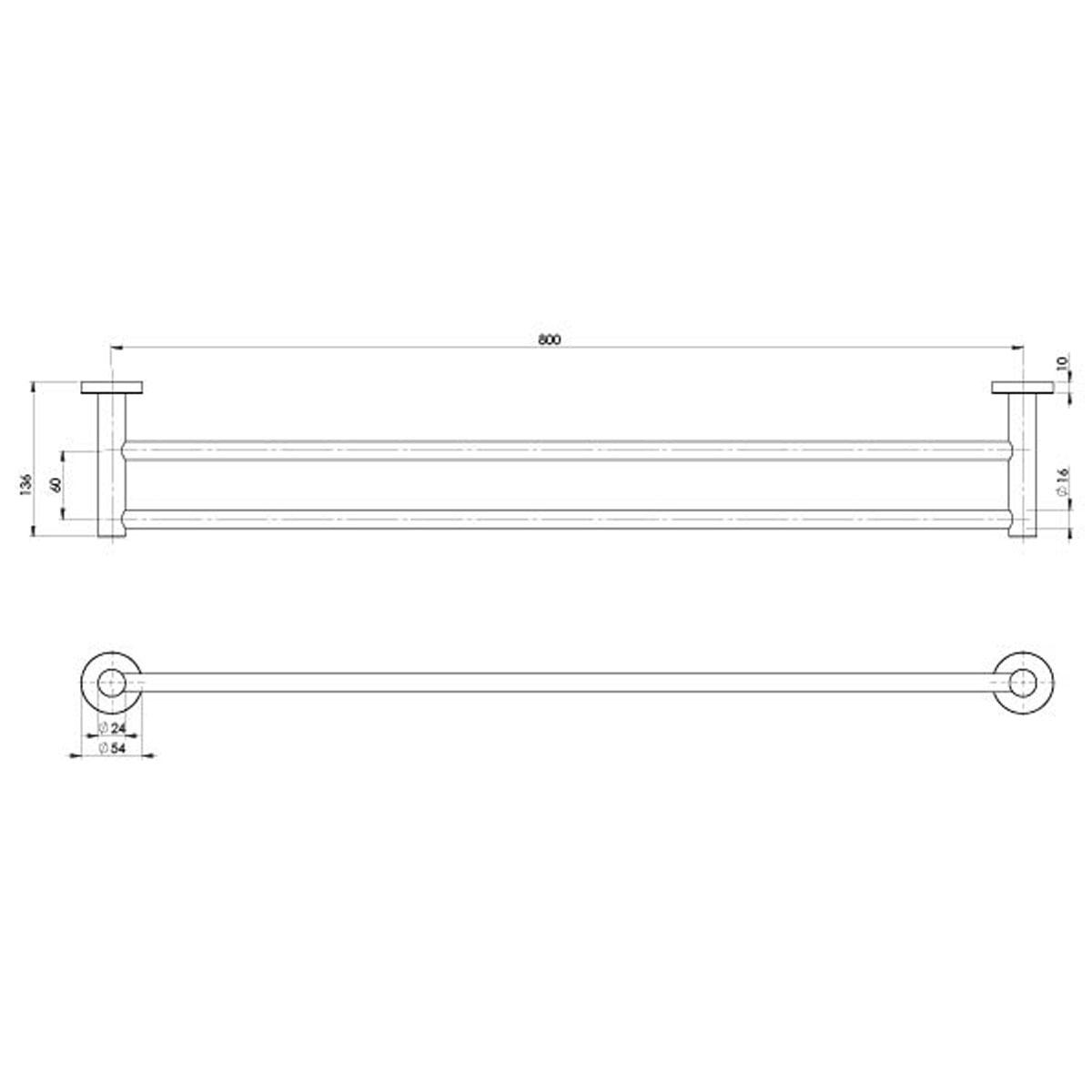 RADII DOUBLE TOWEL RAIL 800MM RND SS