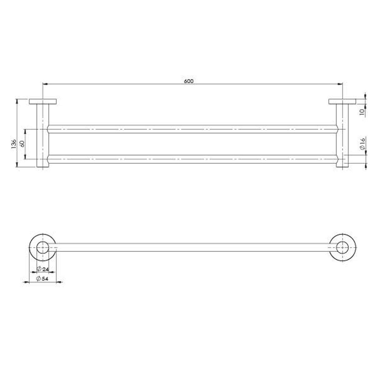 RADII DOUBLE TOWEL RAIL 600MM RND BG