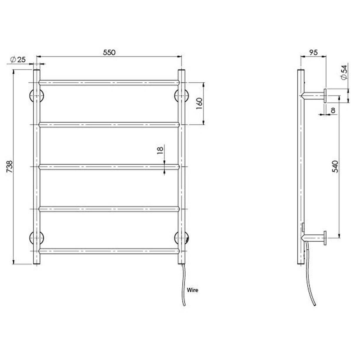 RADII HEATED TOWEL LADDER 550X740 RN BC