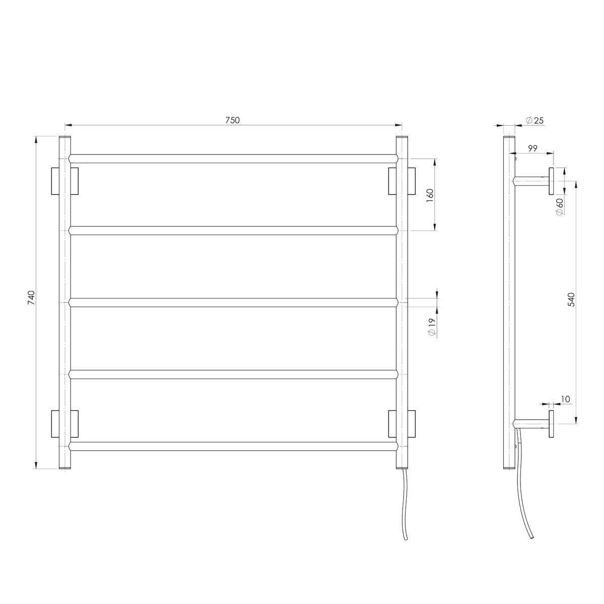 RADII HEATED TOWEL LADDER 750 X 740 BN