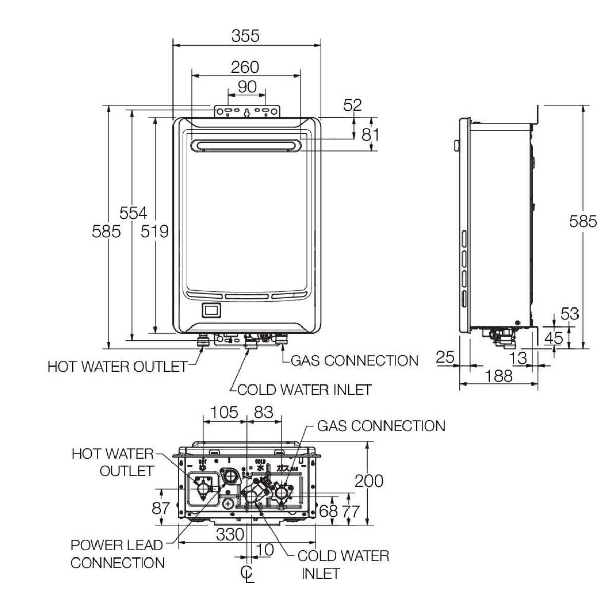 HWS RHEEM C/F 6 EXT 12L-60C F/F LPG V2