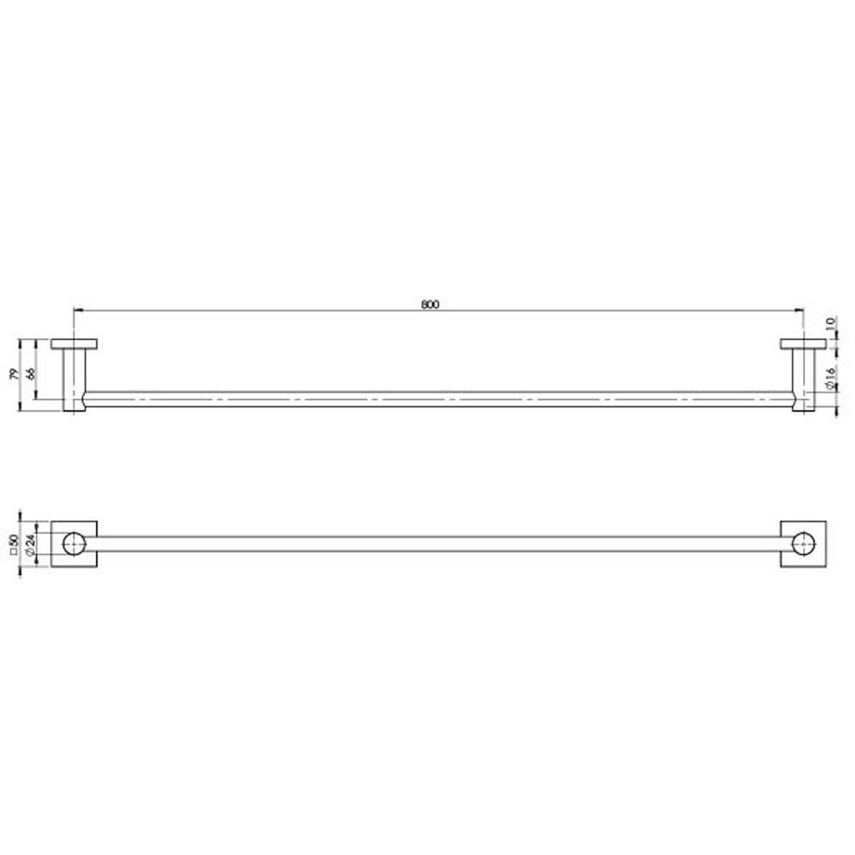 RADII SINGLE TOWEL RAIL 800MM SQ PLT BN