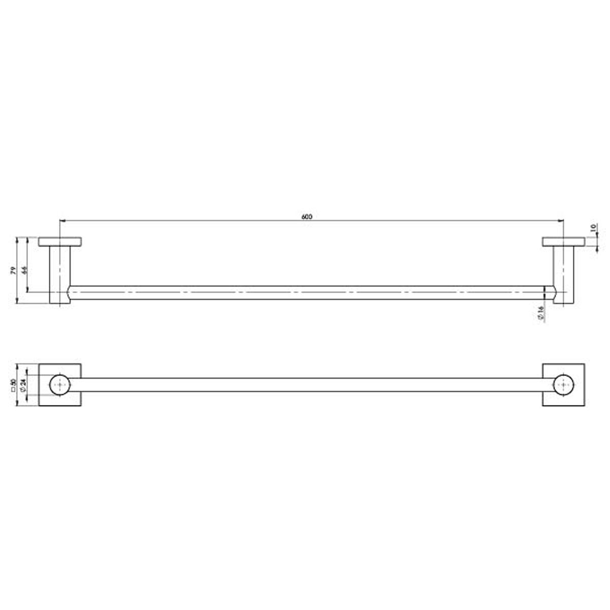 RADII SINGLE TOWEL RAIL 600MM SQ PLA BC