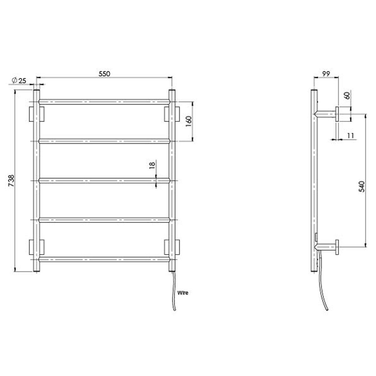 RADII HEATED TOWEL LADDER 550 X740MM CP