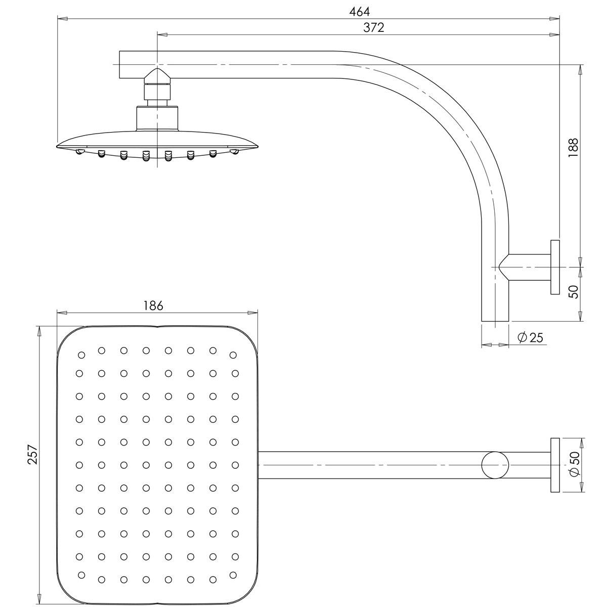 RUSH HIGHRISE SHOWER ARM 200 X 250MM CP