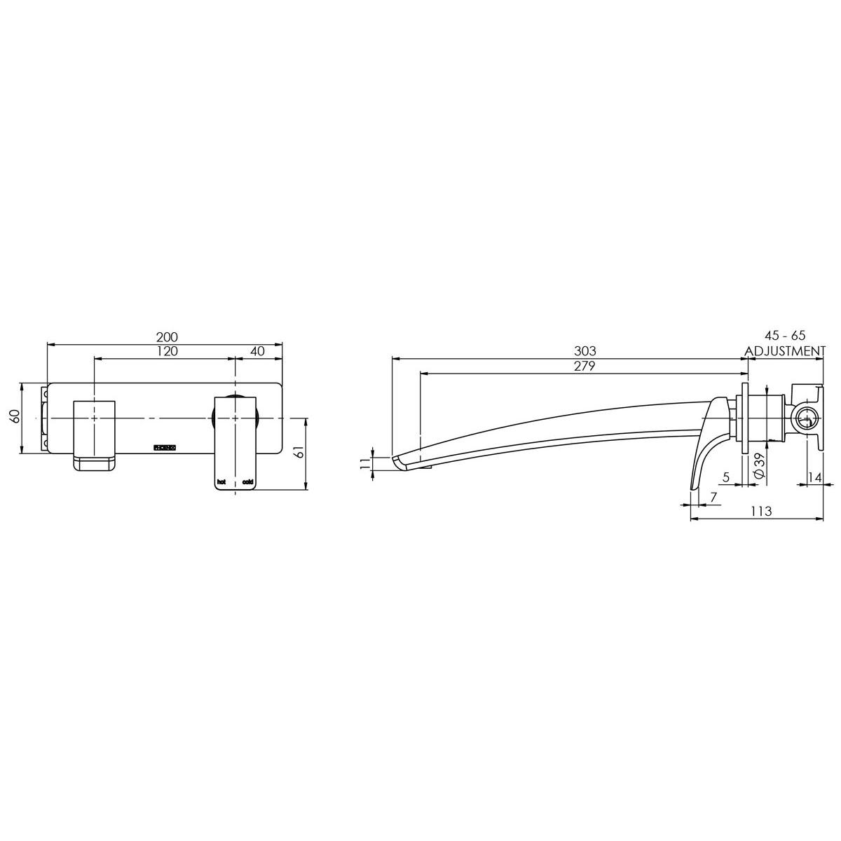 RUSH WALL BATH MIXER SET 280MM CP