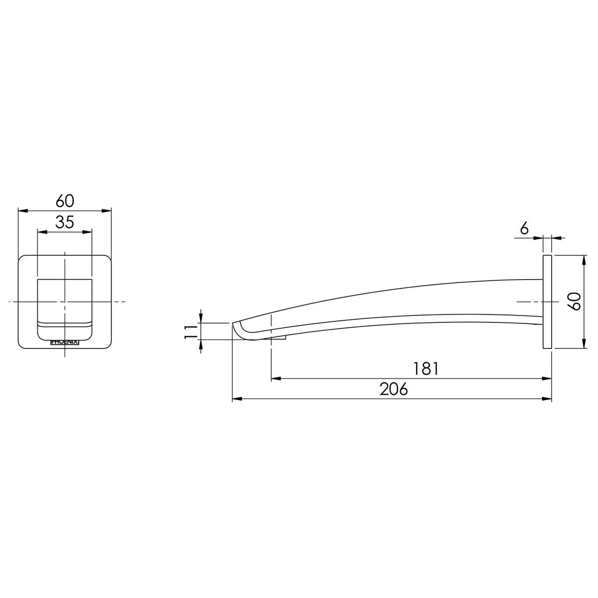 RUSH WALL BASIN OUTLET 180MM BN