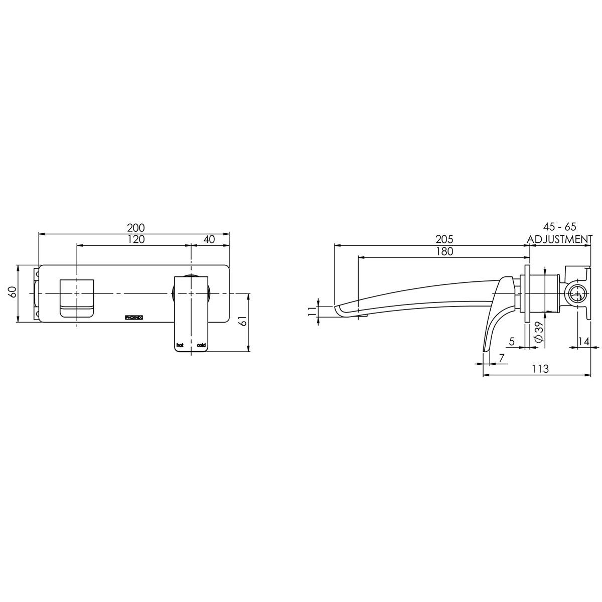 RUSH WALL BATH MIXER SET 180MM MB