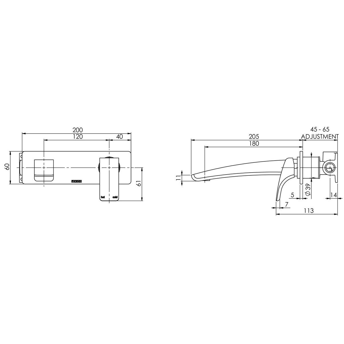 RUSH WALL BASIN MIXER SET 180MM CP