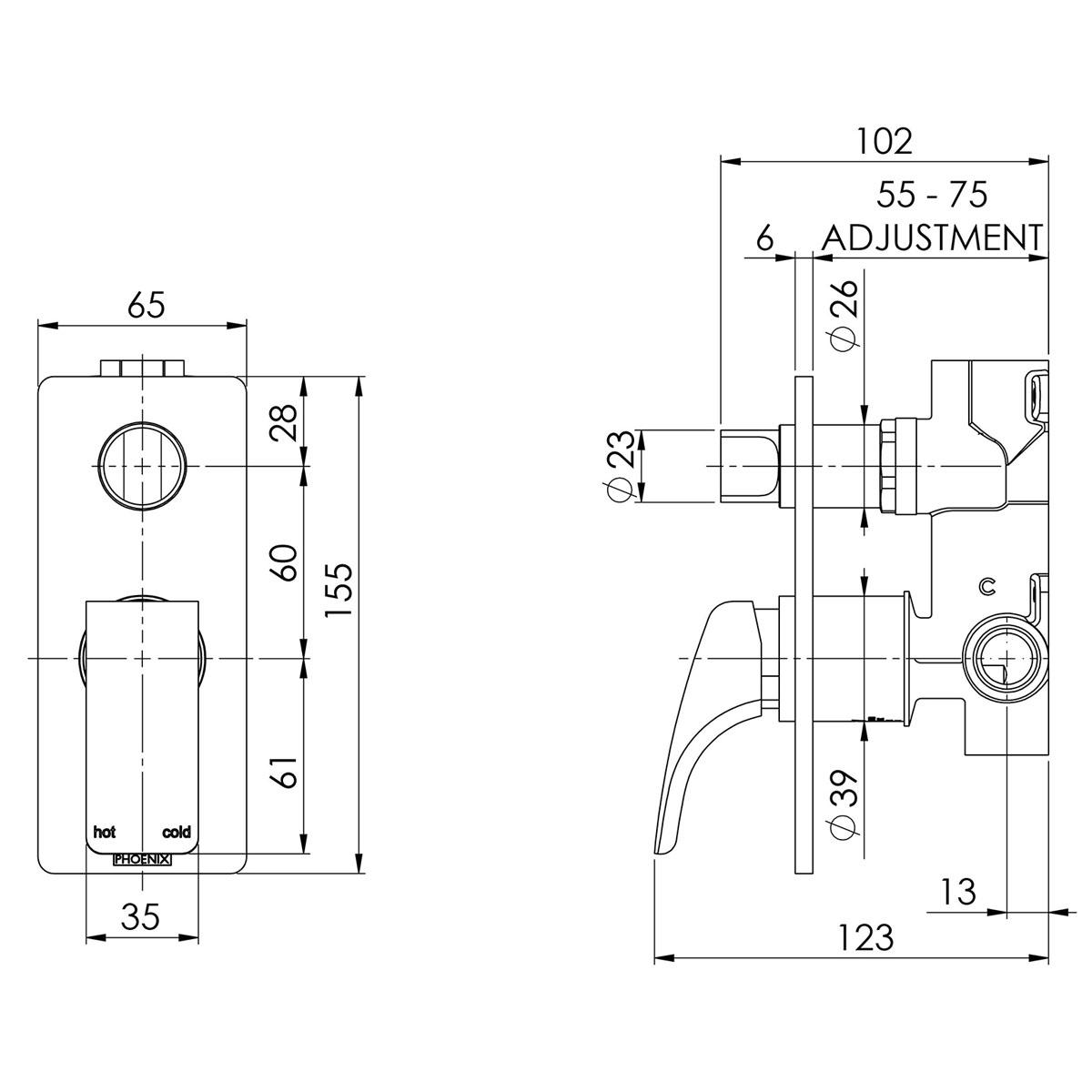 RUSH SHOWER / BATH DIVERTER MIXER BN