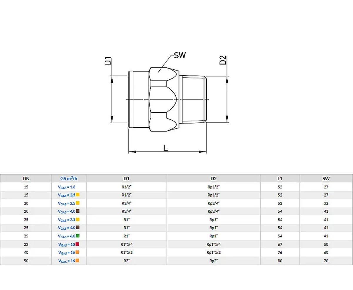 EXCESS FLOW VALVE GAS DN25 FXM 4M3/H U&H