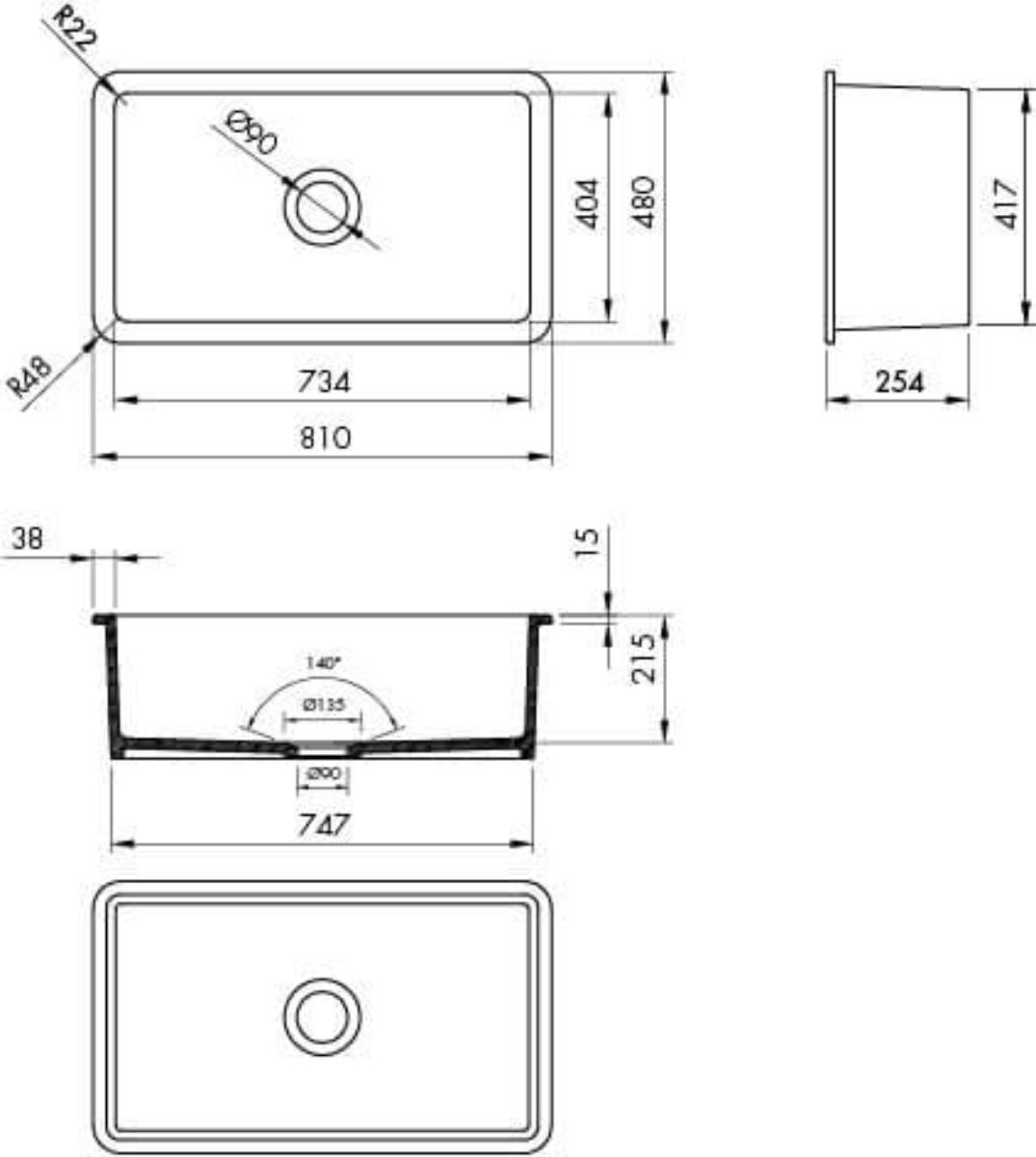 CUISINE 81X48 INSET  UM F/C SINK MW