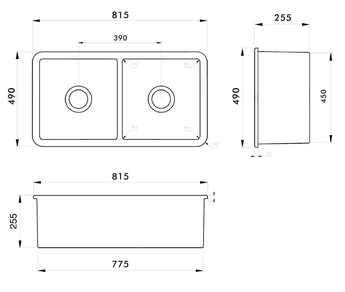 CUISINE 81 X 49 DB INSET UM FINE FC SINK