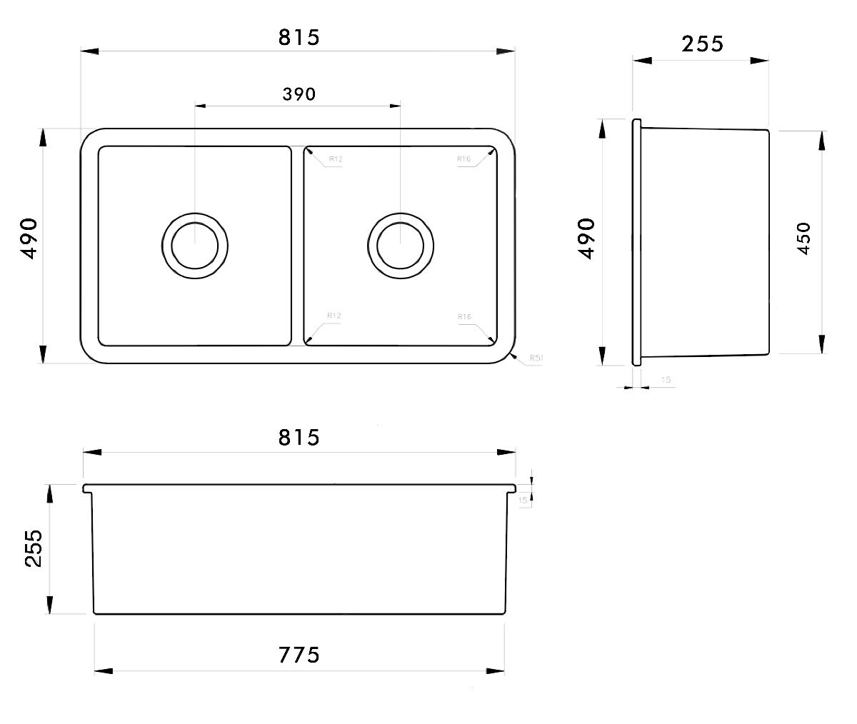 KIT CUISINE INSET UM FC SINK GL WHT OF