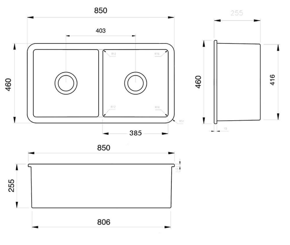 KIT CUISINE 85X46 INSET UM FC SINK MW OF