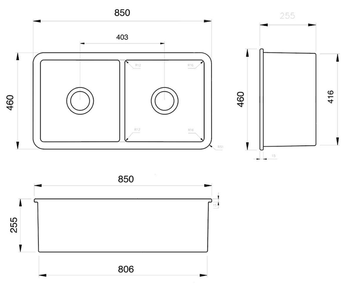 CUISINE 85 X 46 INSET UM FINE FC SINK MB