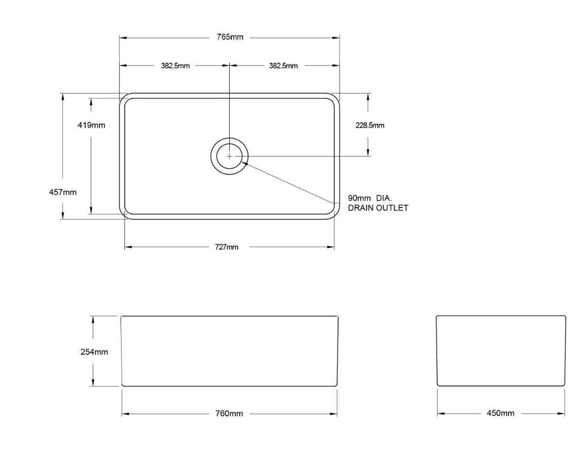 NOVI 75X46 FIRECLAY BUTLER SINK MW