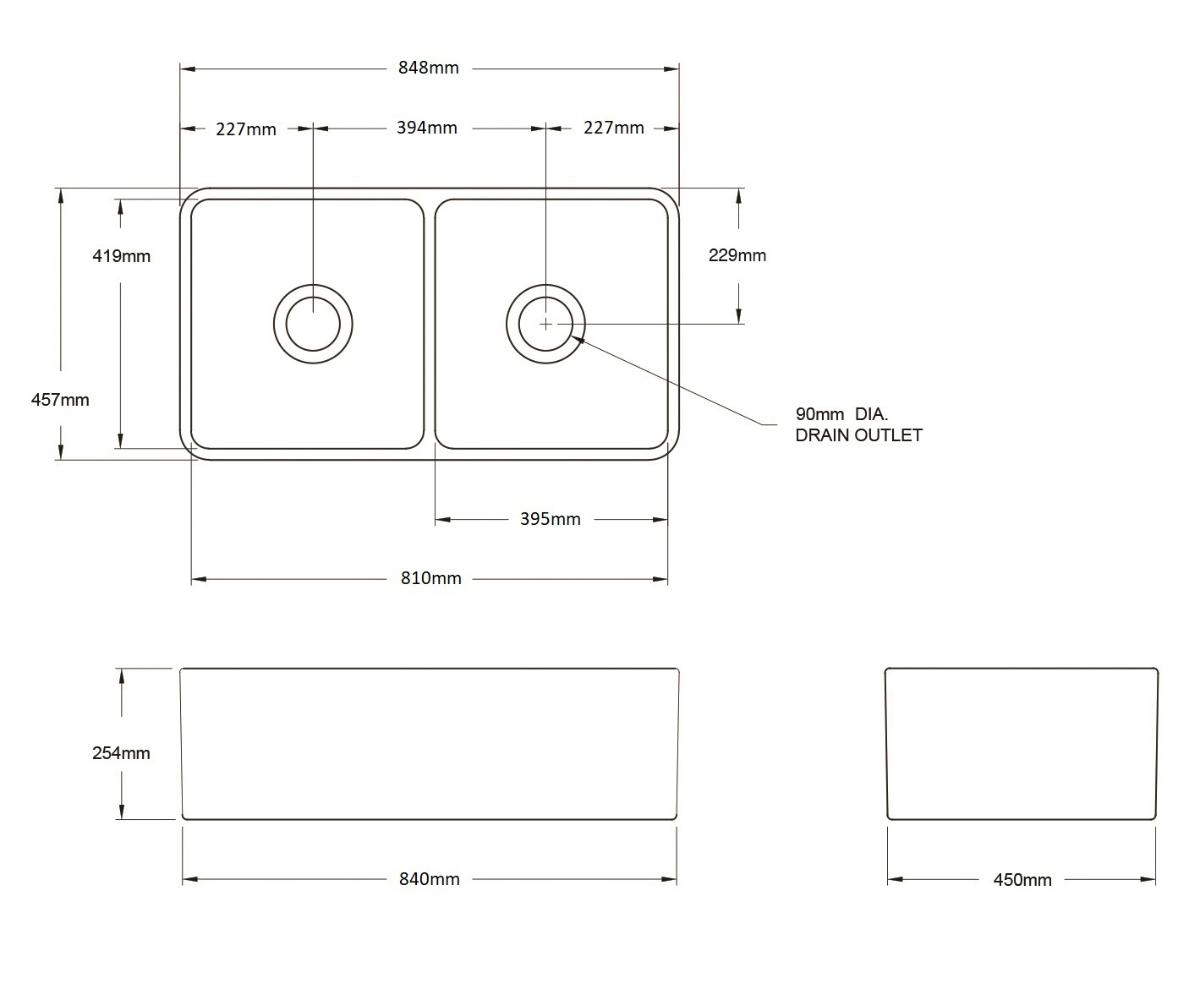 NOVI 85X46 DB FC BUTLER SINK CONC