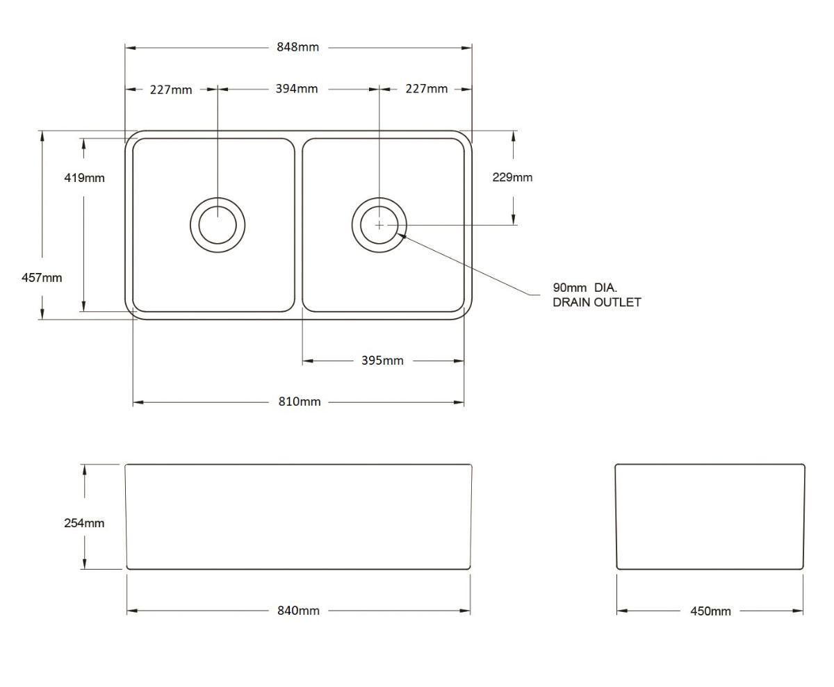 KIT NOVI 85X46 F/C BUTLER SINK GL WHT OF