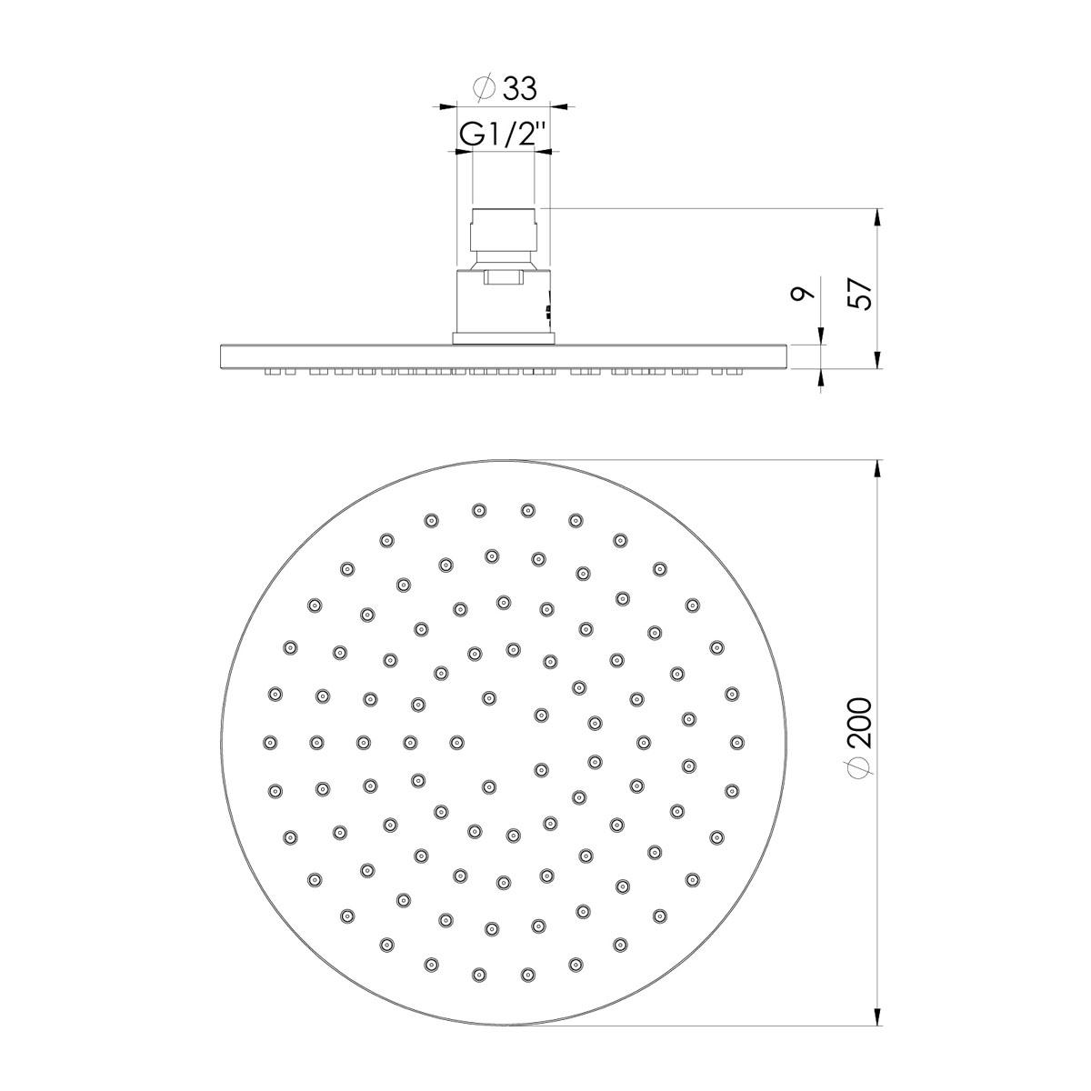 VIVID SHOWER ROSE 200MM ROUND CP