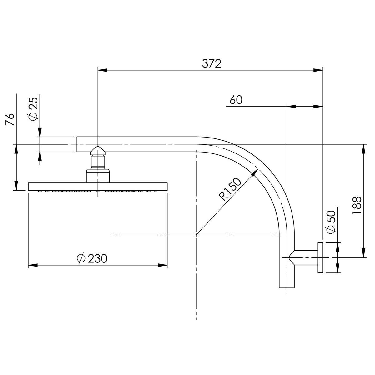 VIVID HIGHRISE SHOWER ARM & 230MM ROUND