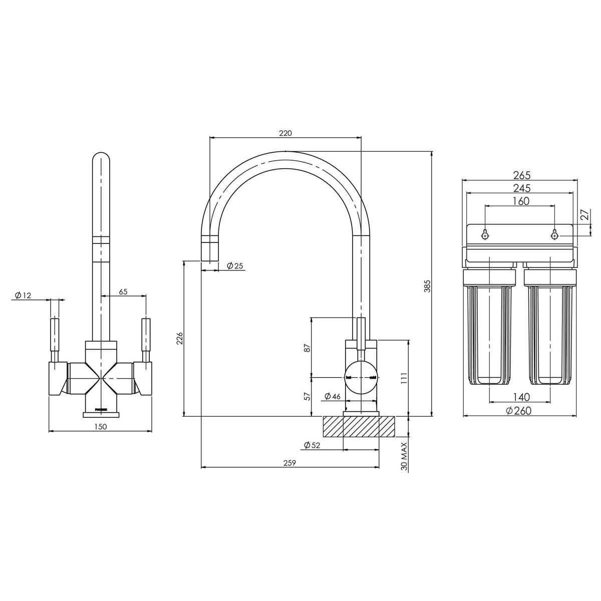 VIVID FILTER SINK MIXER 220MM G/NECK CP