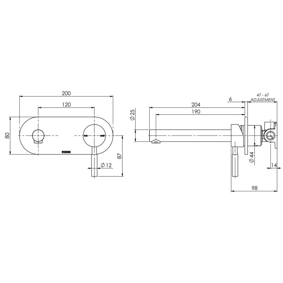 VIVID WALL BATH MIXER SET 200MM CP