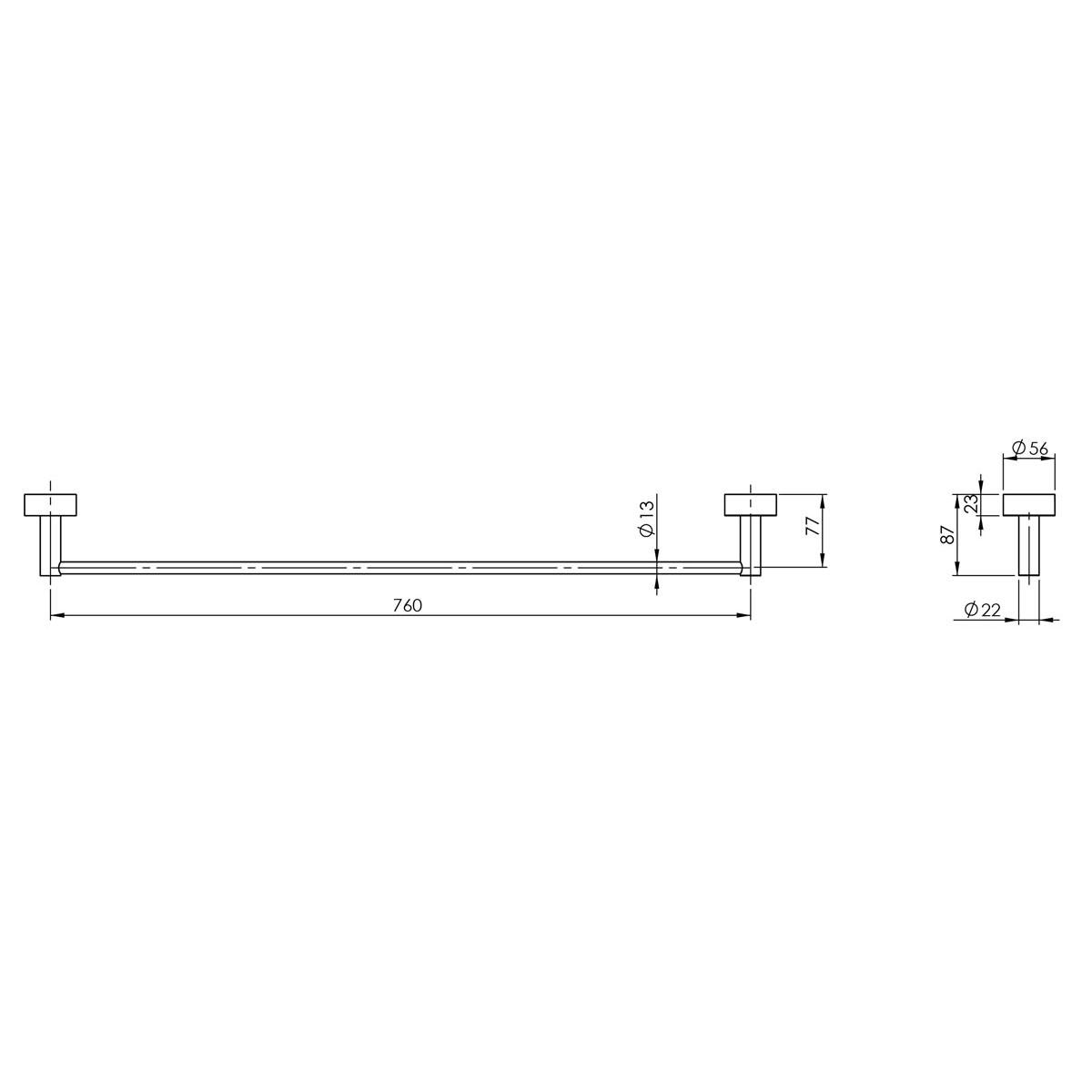 VIVID SINGLE TOWEL RAIL 760MM CP