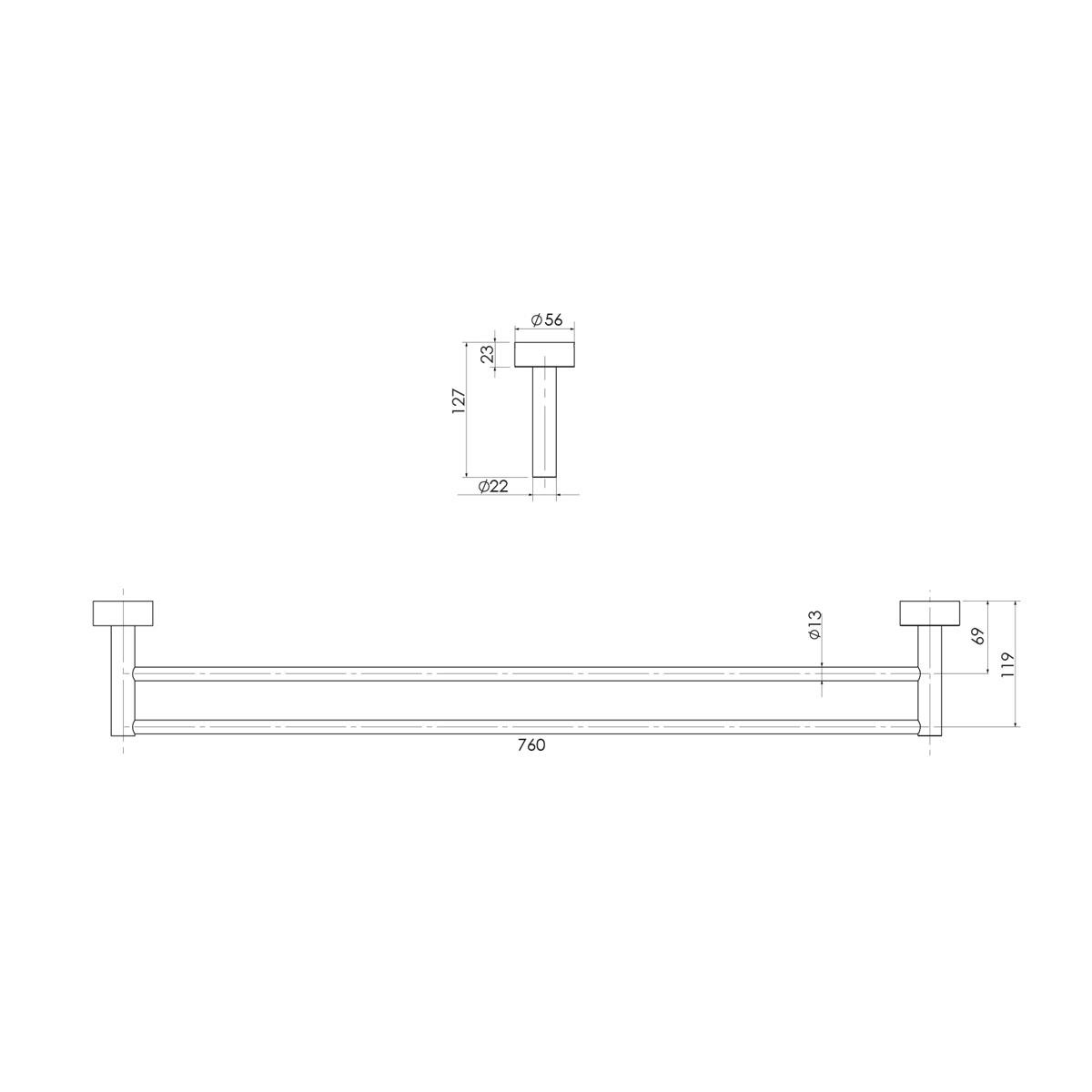 VIVID DOUBLE TOWEL RAIL 760MM CP