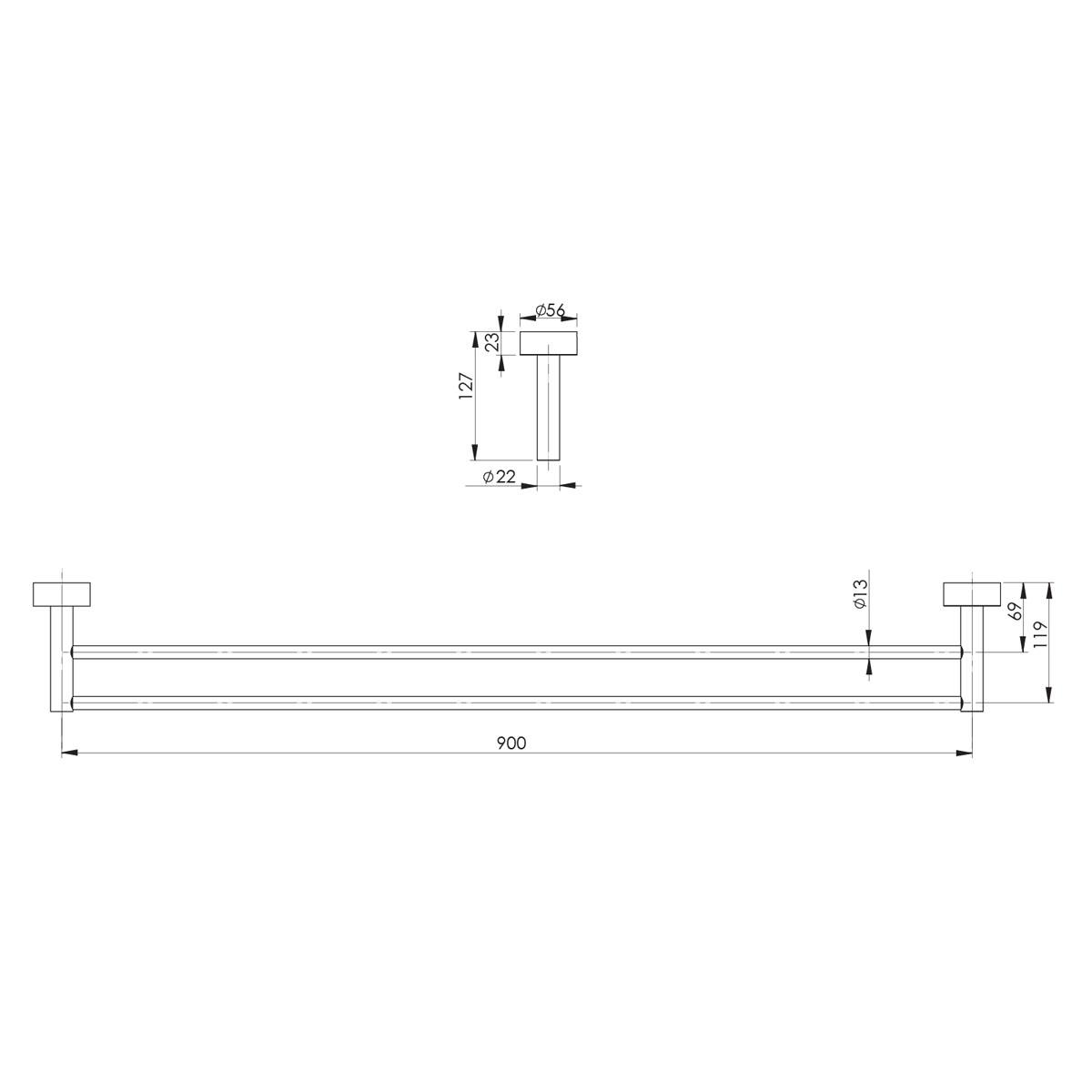 VIVID DOUBLE TOWEL RAIL 900MM CP