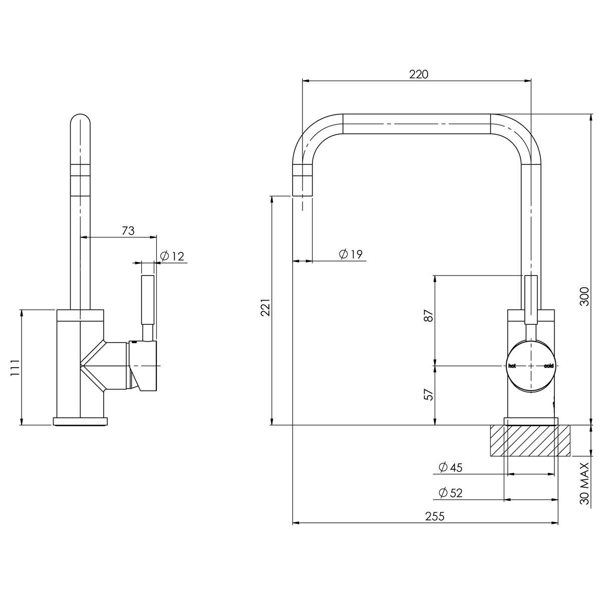 VIVID SINK MIXER 220MM SQUARELINE CP