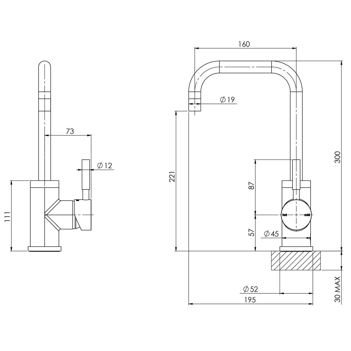 VIVID SINK MIXER 160MM SQUARELINE CP