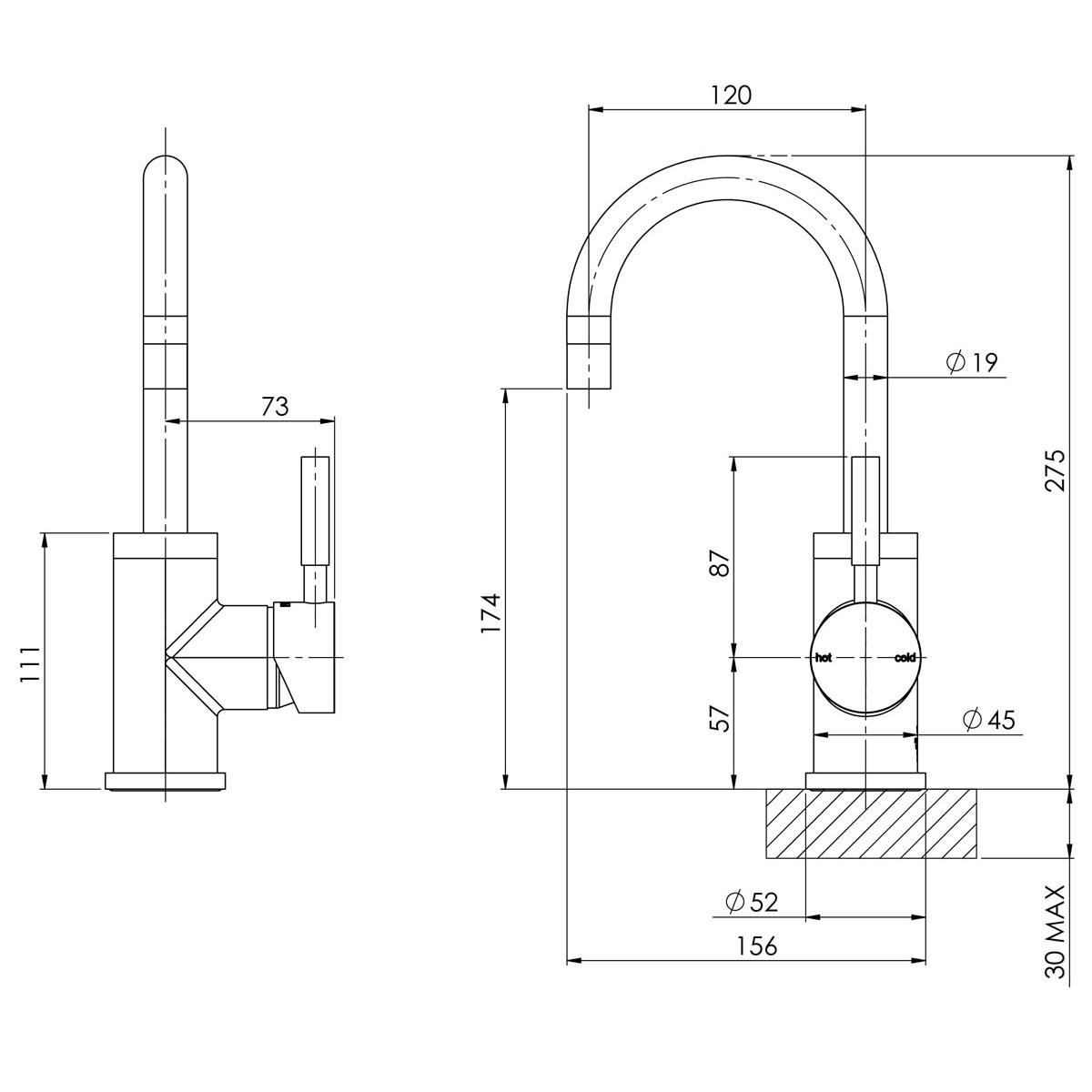 VIVID BASIN MIXER 120MM G/NECK CP