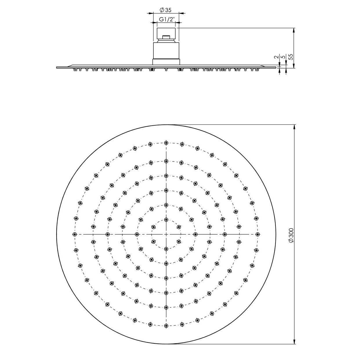 VIVID SLIMLINE SHOWER ROSE 300MM RND SS