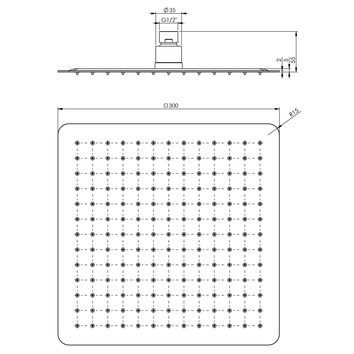 VIVID SLIMLINE SHOWER ROSE 300MM SQ SS