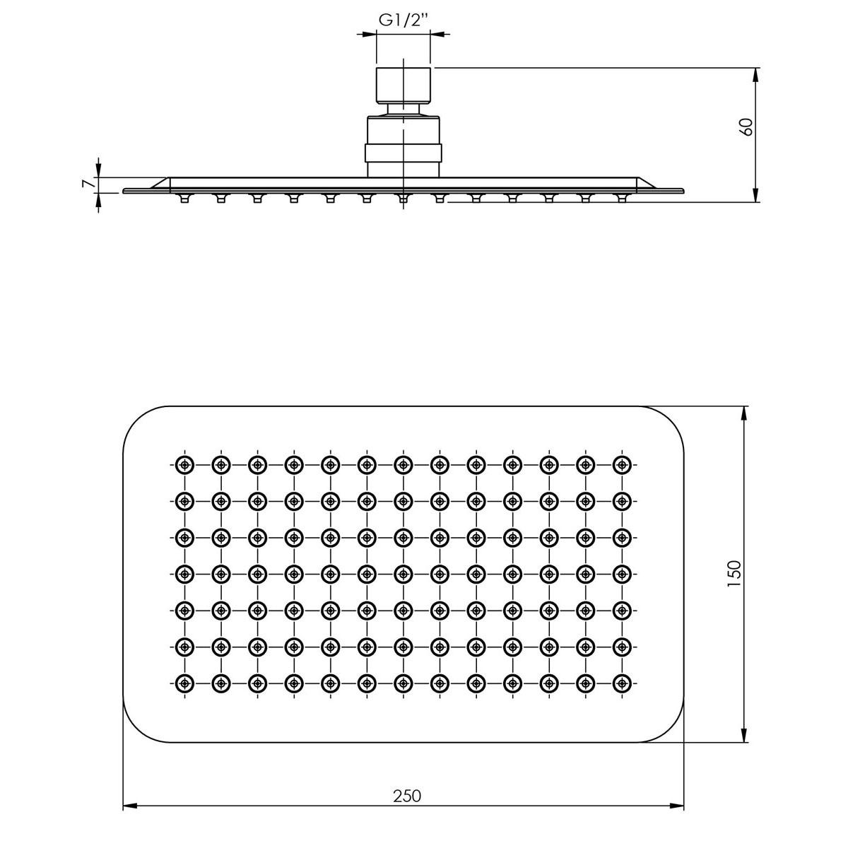 VIVID SLIMLINE SHOWER ROSE 250X150MM