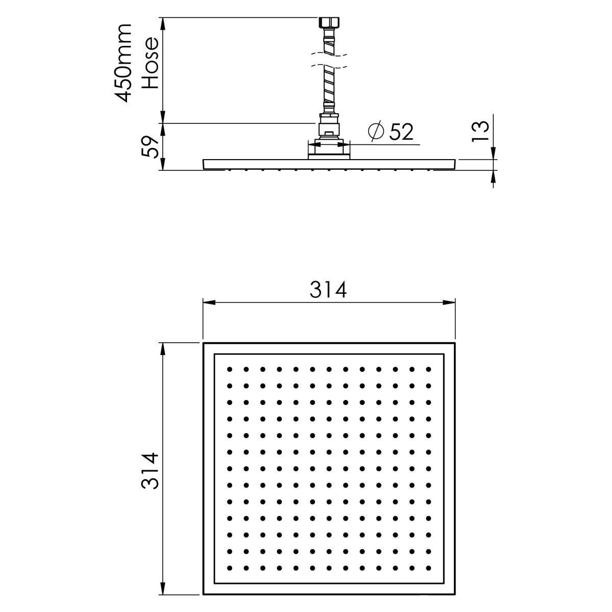 VIVID S/LINE F/MNT CEILING SHOWER SQ CP