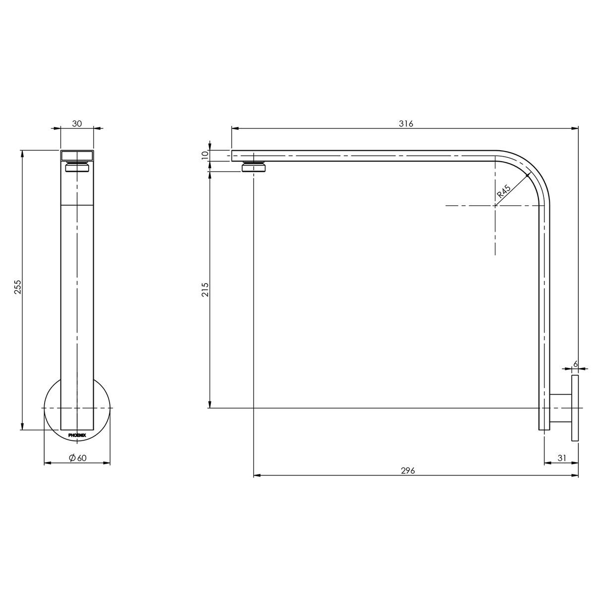 VIVID SL HIGH-RISE SHOWER ARM ROUN BN