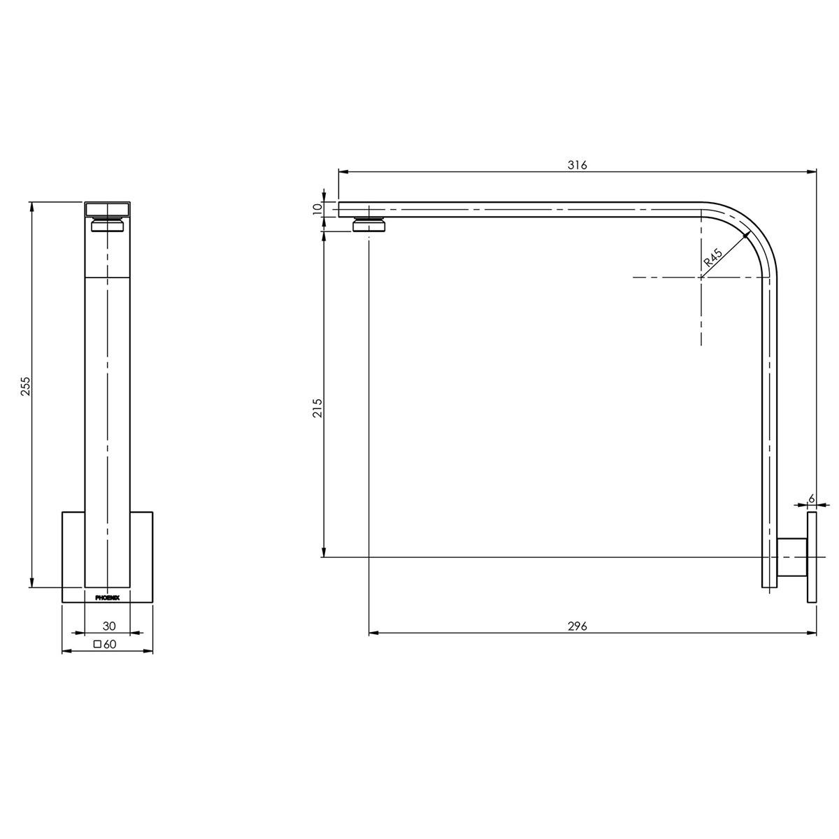 VIVID SL HIGH-RISE SHOWER ARM SQUA BC