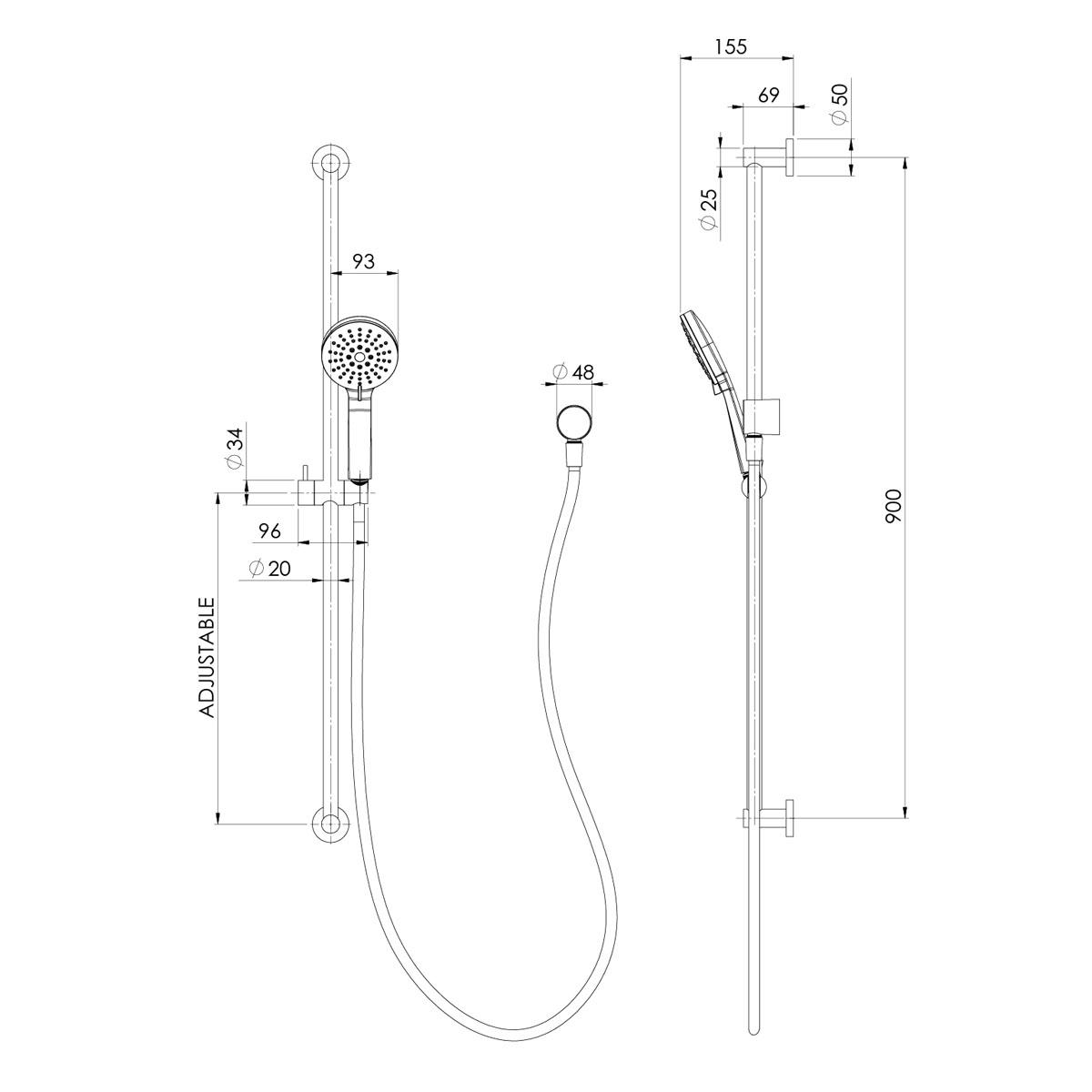 VIVID SLIMLINE EXTENDED RAIL SHOWER BN