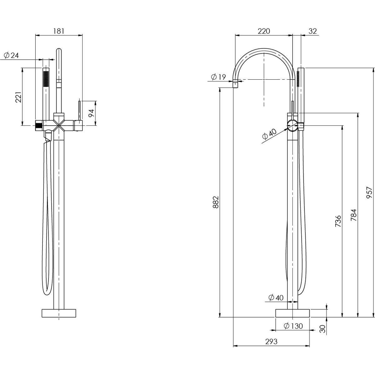 VIVID S/LINE FLOOR BATH MIXER HND SHW BG