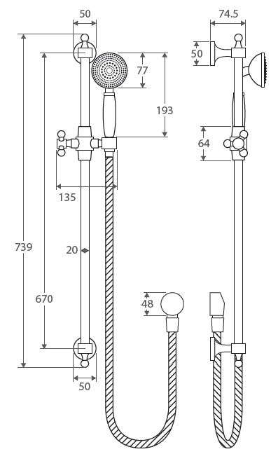 LILLIAN HAND SHOWER W/ RAIL CP