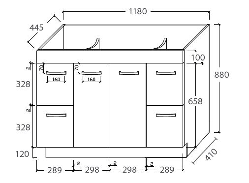 DOLCE 1200 KICK F/P VANITY UNIT