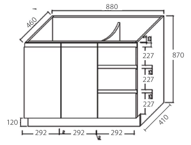 DOLCE 900 KICK F/P VANITY RH DRW