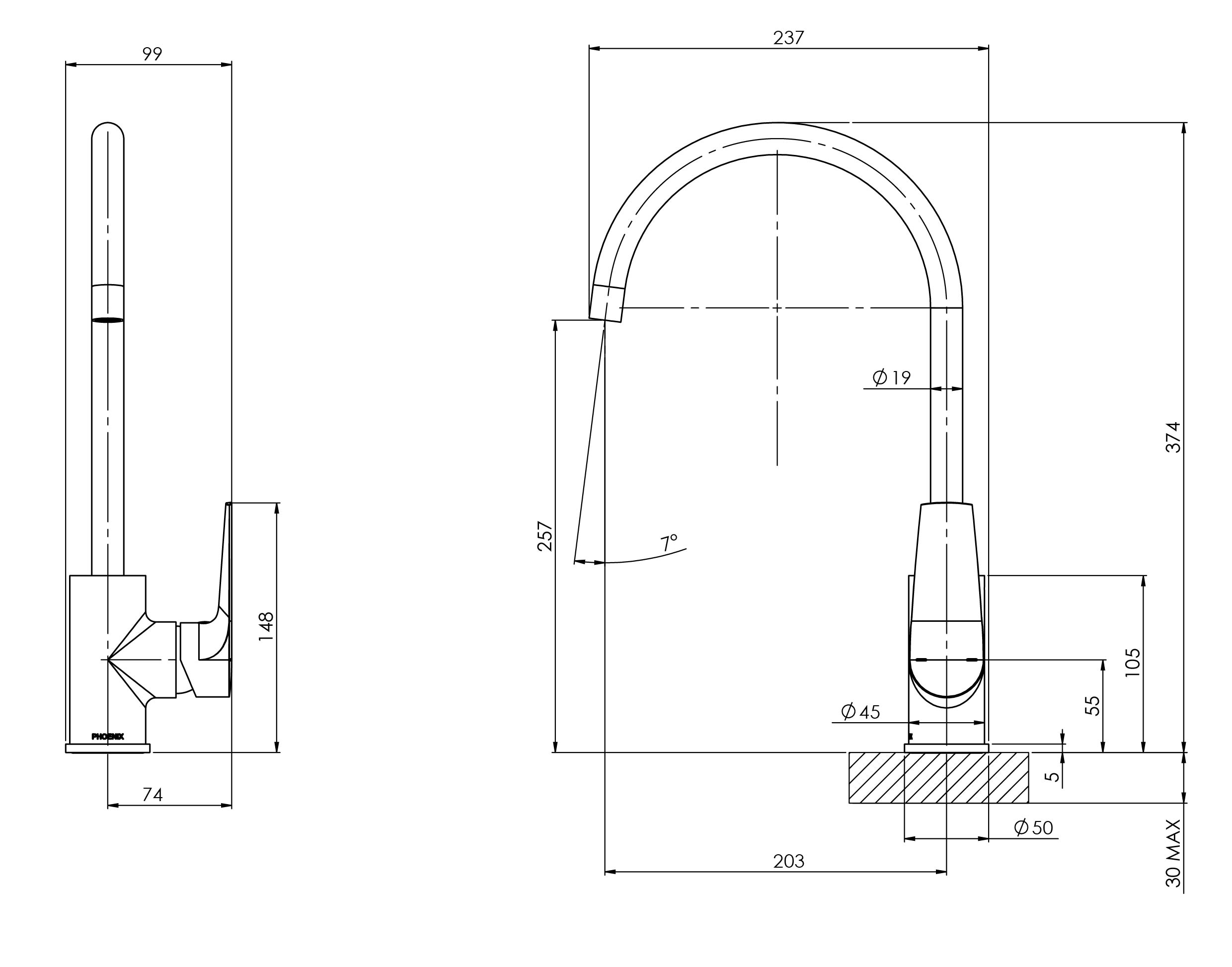 ARLO SINK MIXER 200MM G/NECK CP