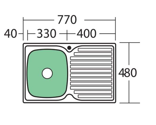 SINK SINGLE BOWL ENDEAVOUR 1TH RH 770MM